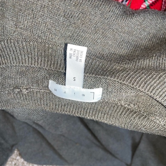 Leith sweater olive green 3/4 sleeve knit loose fit boxy cotton wool blend SZ SM - Picture 10 of 11